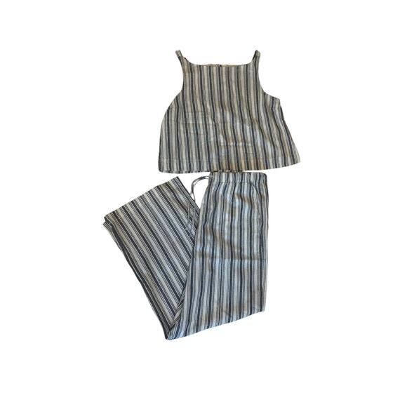Gap Matching Set Linen-Blend Wide Leg Pants and Cropped Tank Stripped Navy - Picture 1 of 12